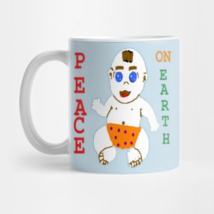 Baby Peace on Earth on Blue Background Mug